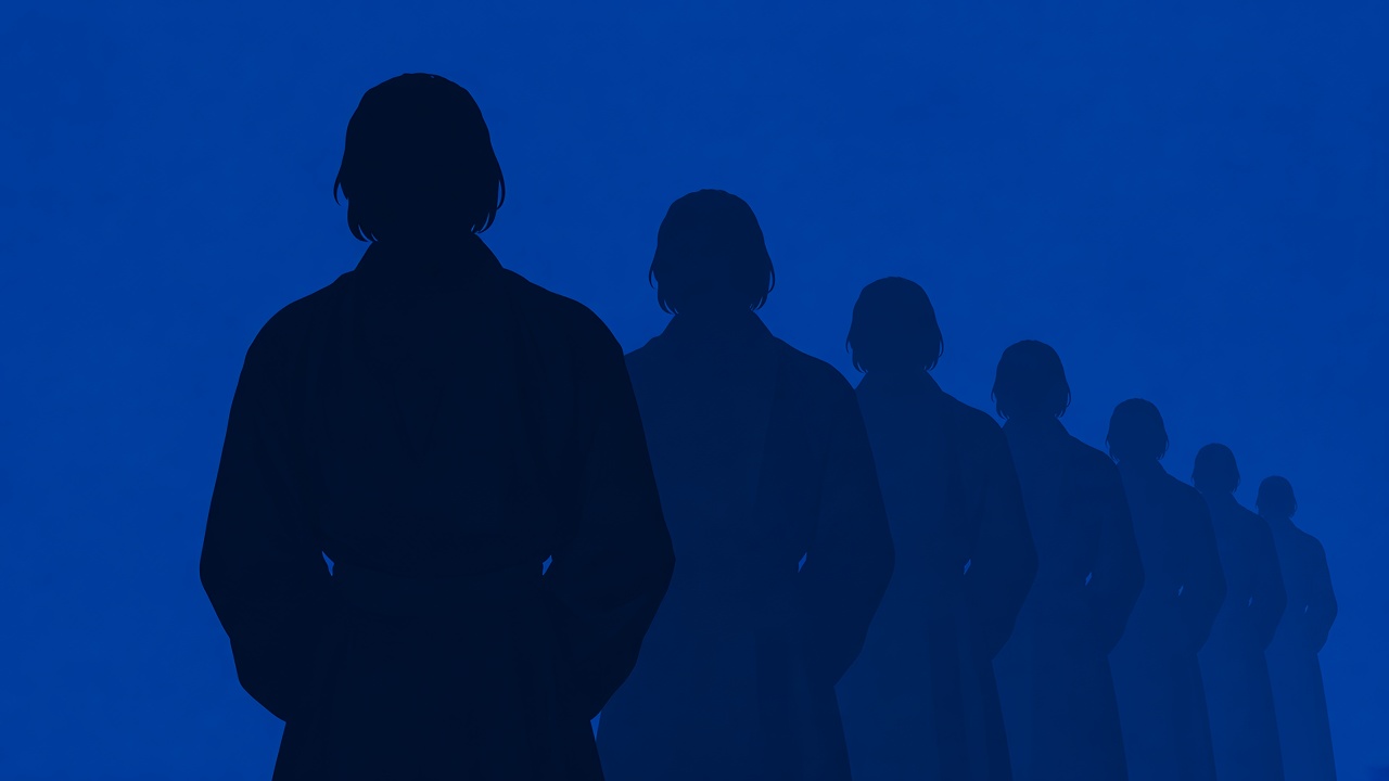 Chunchu's silhouette with multiple smaller silhouettes behind — subordination through scale repetition