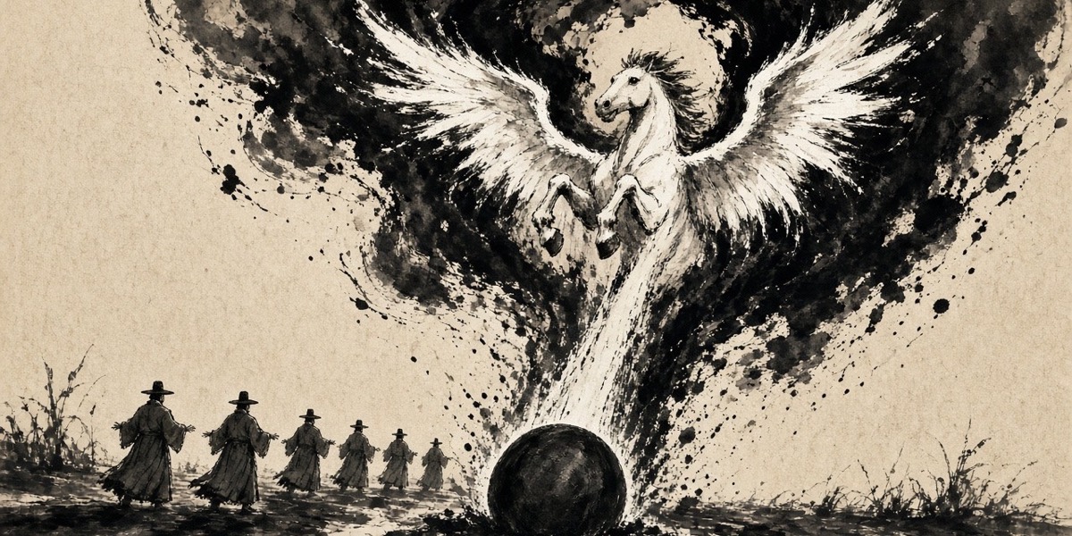 The heavenly horse leaps into the sky, leaving six chiefs with empty arms