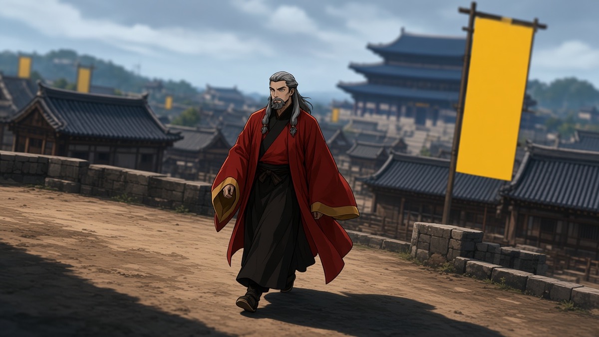 Dutch crane: Elder Yunbi alone on the empty Geum harbour road — one yellow banner stamp