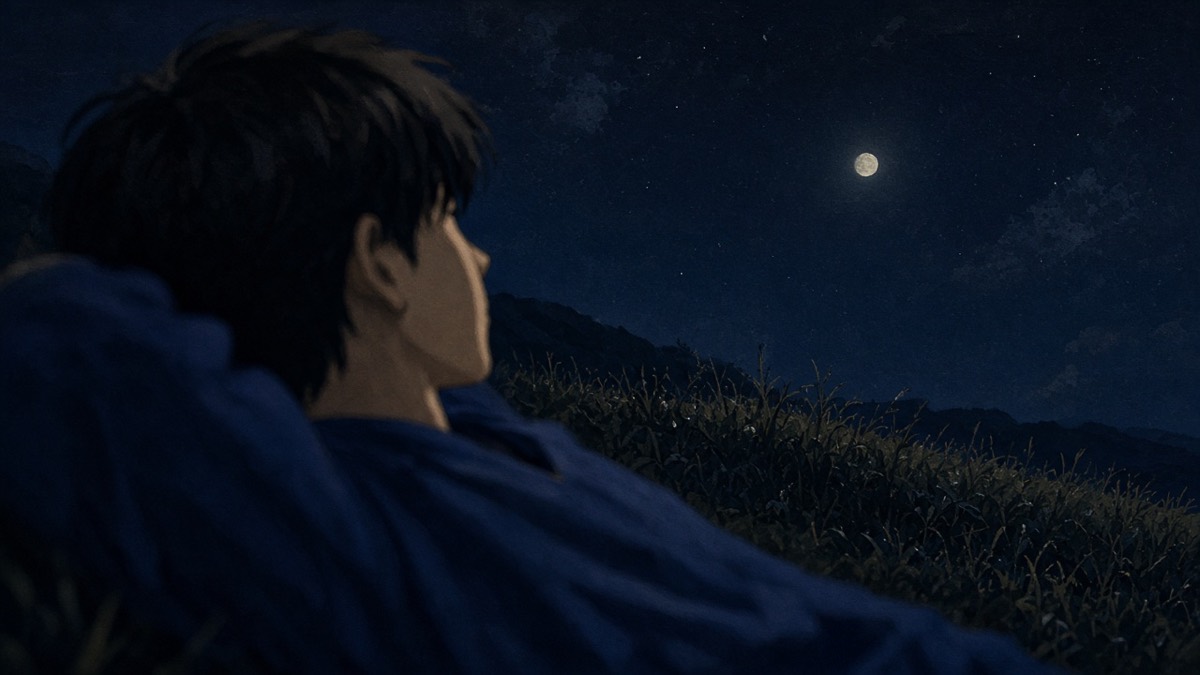 Dutch OTS: a blue shoulder in focus, one small planet in the night sky
