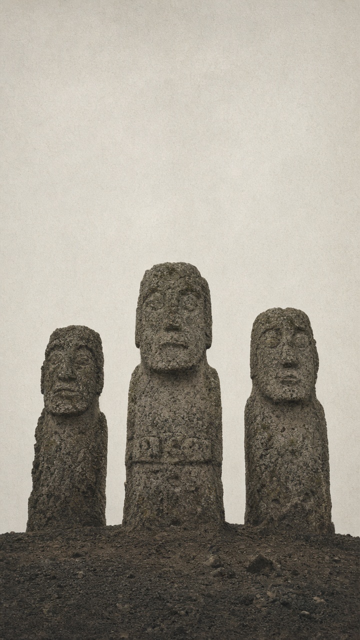 Three standing stones rising from earth - the stories that end in stone monuments