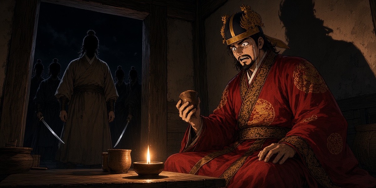 Euija half-rises with a garrison cup in his hand as Ye Sikjin fills the doorway with armed men behind him.