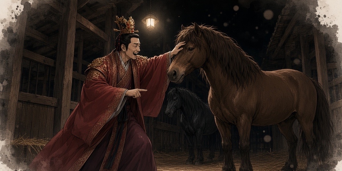 Poster key art: King Geumwa walks the lamp-lit stalls with his old brown horse Gonyeon nudging him from behind