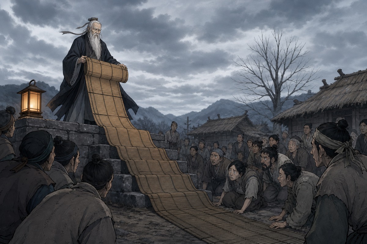 The Eight Prohibitions on a dark scroll — Gija's iron law over Old Joseon