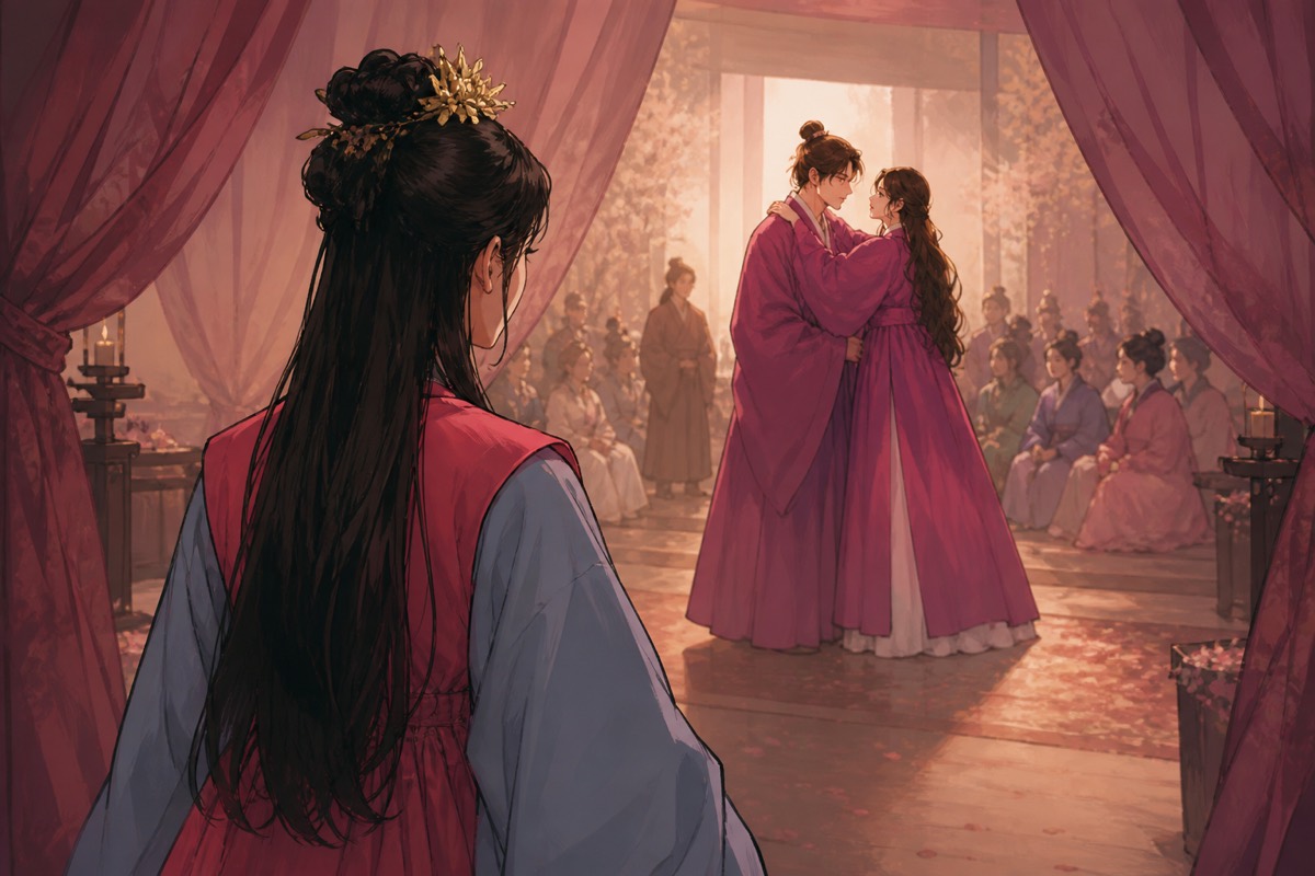 The Queen watching from the back of the hall