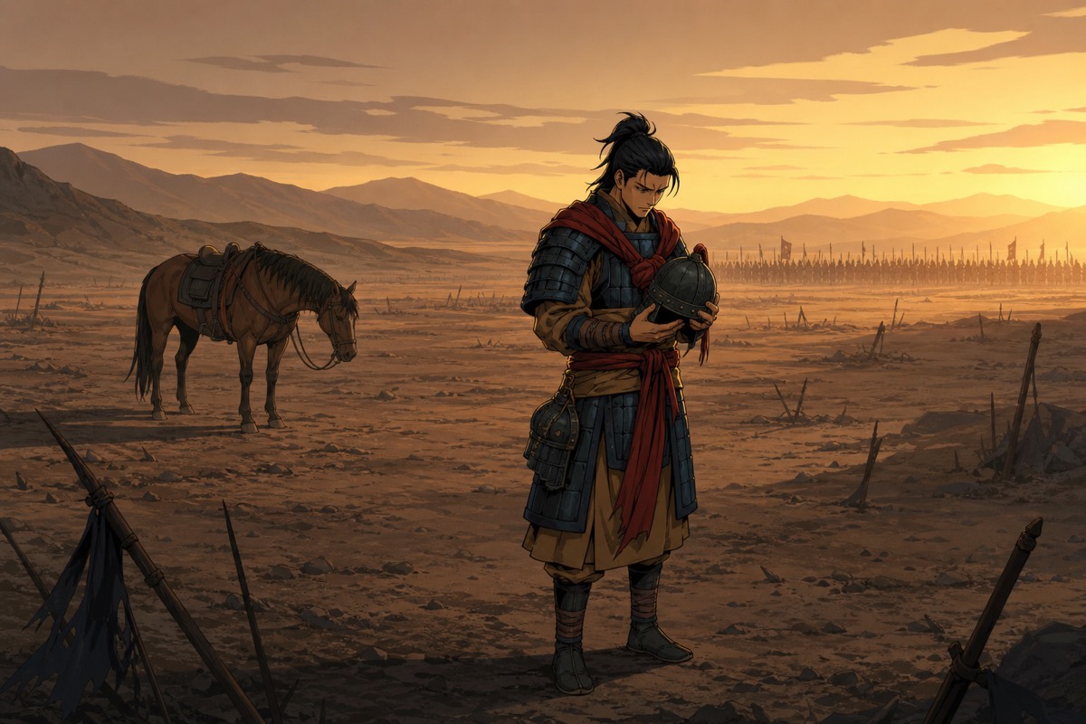Sixteen-year-old Gwanchang charges the Baekje line alone