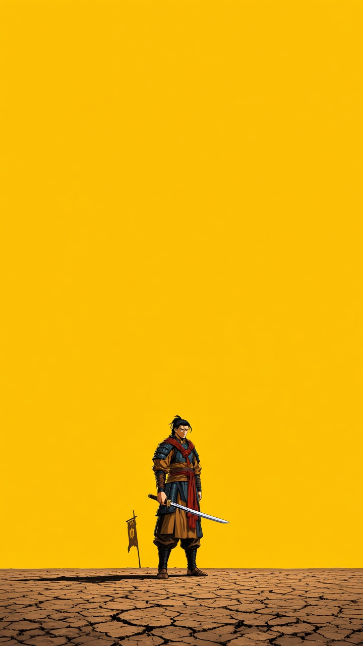 Gyebek's last stand — lone Baekje general under a vast yellow sky