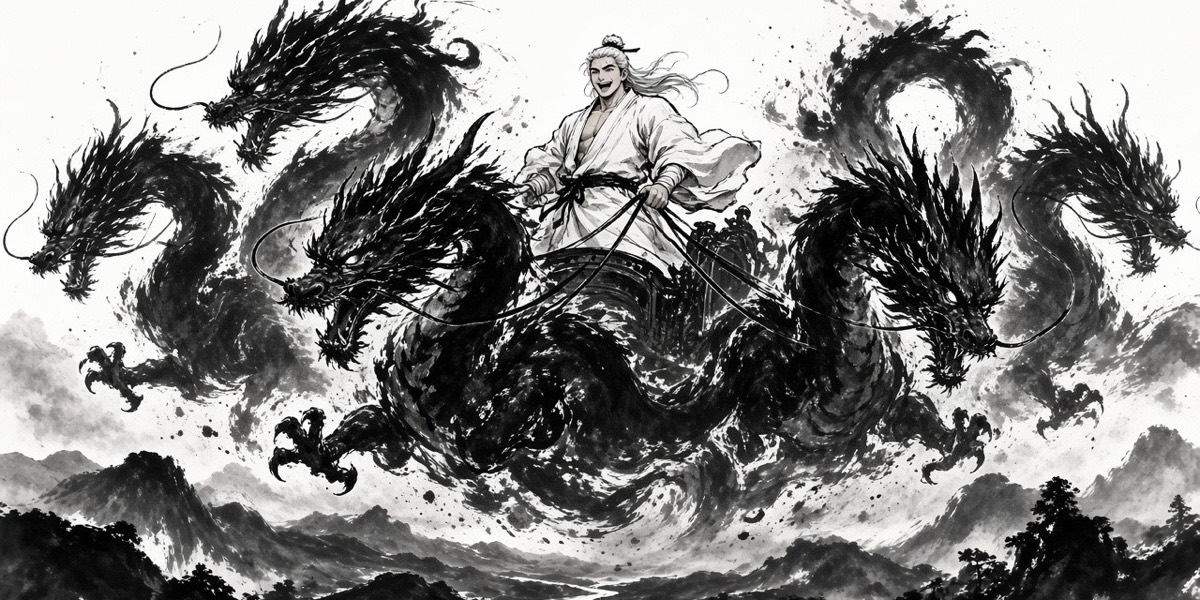 Five dragons pull Haemosu’s chariot across the noon sky