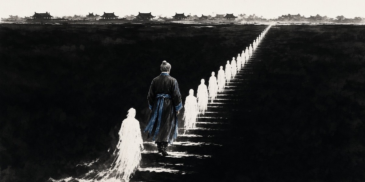 Ink: Big Star walks down into the black with a long line of white ghosts following