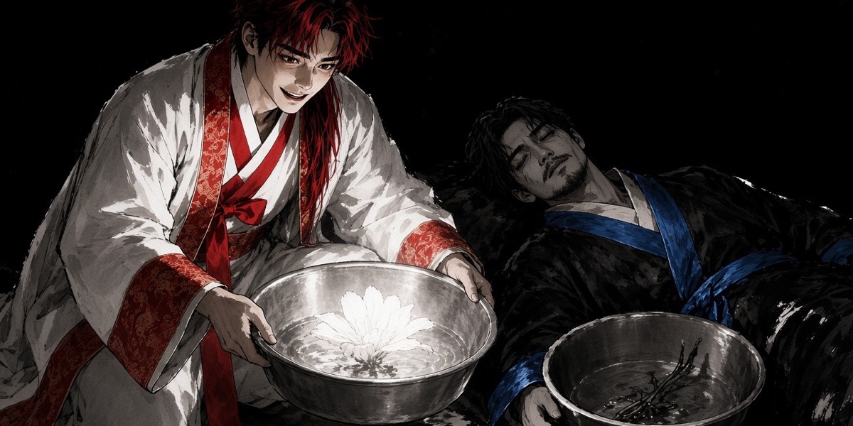 Ink: in the dark, Little Star lifts his brother’s blooming basin while Big Star sleeps
