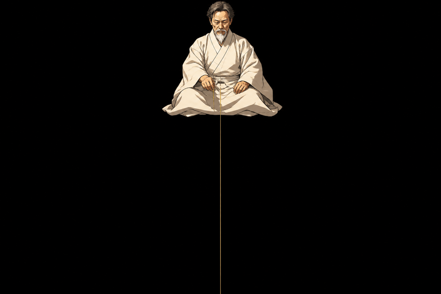 Hwanin as a cream-white Creator above a tiny earth, three seals falling