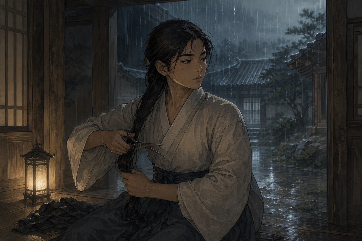 Jacheongbi cuts her hair and puts on men’s clothes