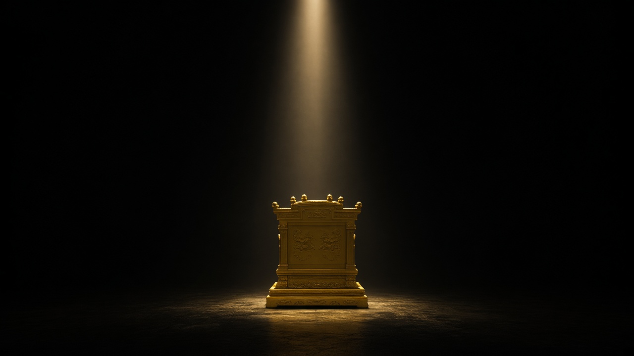 Tang imperial throne in golden light against darkness - the power that watches Korea