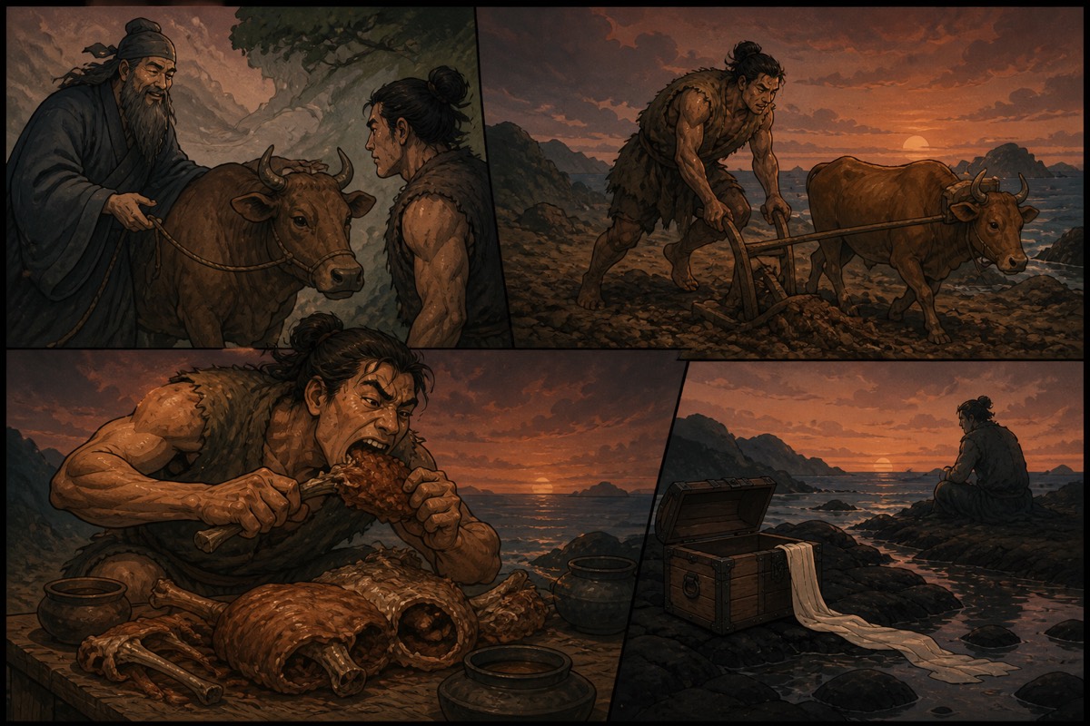 The ox given for ploughing — and the iron chest tale