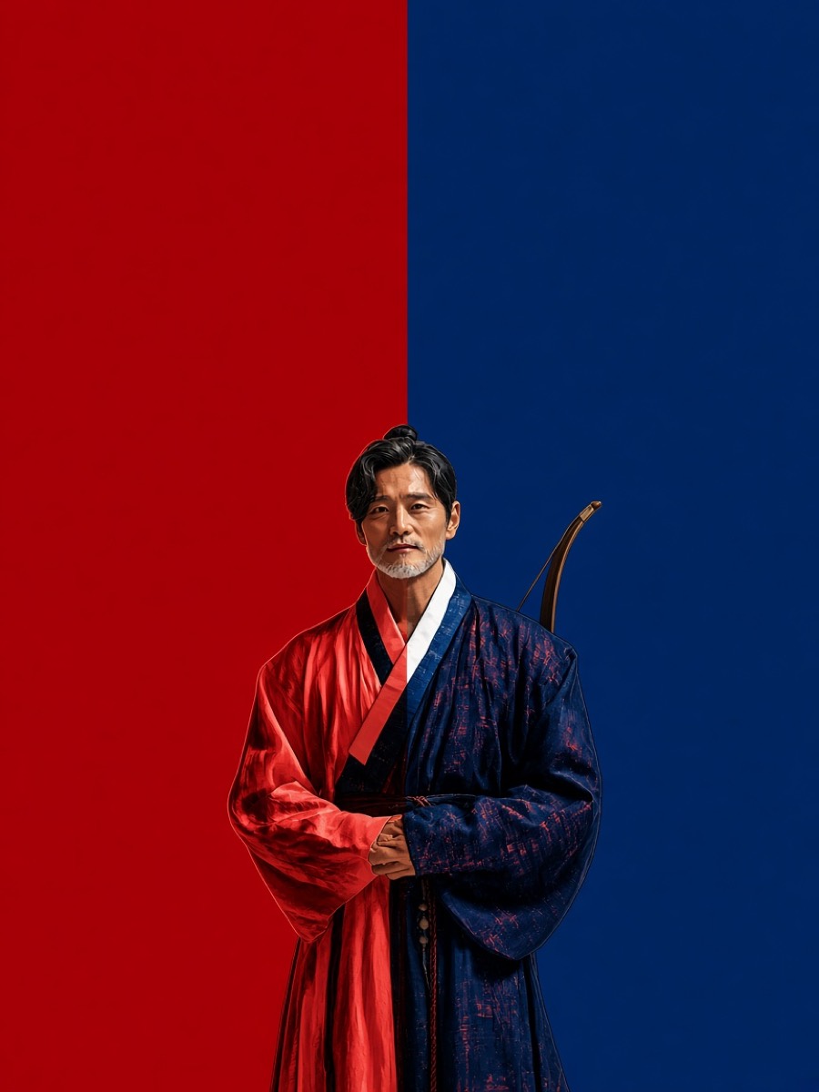Heaven–Earth King — vertical bisect, red left and blue right