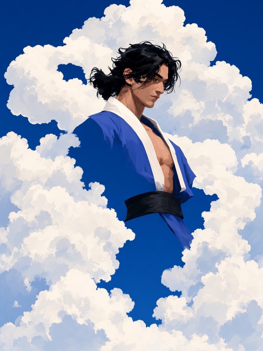 Ibiga — figure cut from clouds and bird negative space