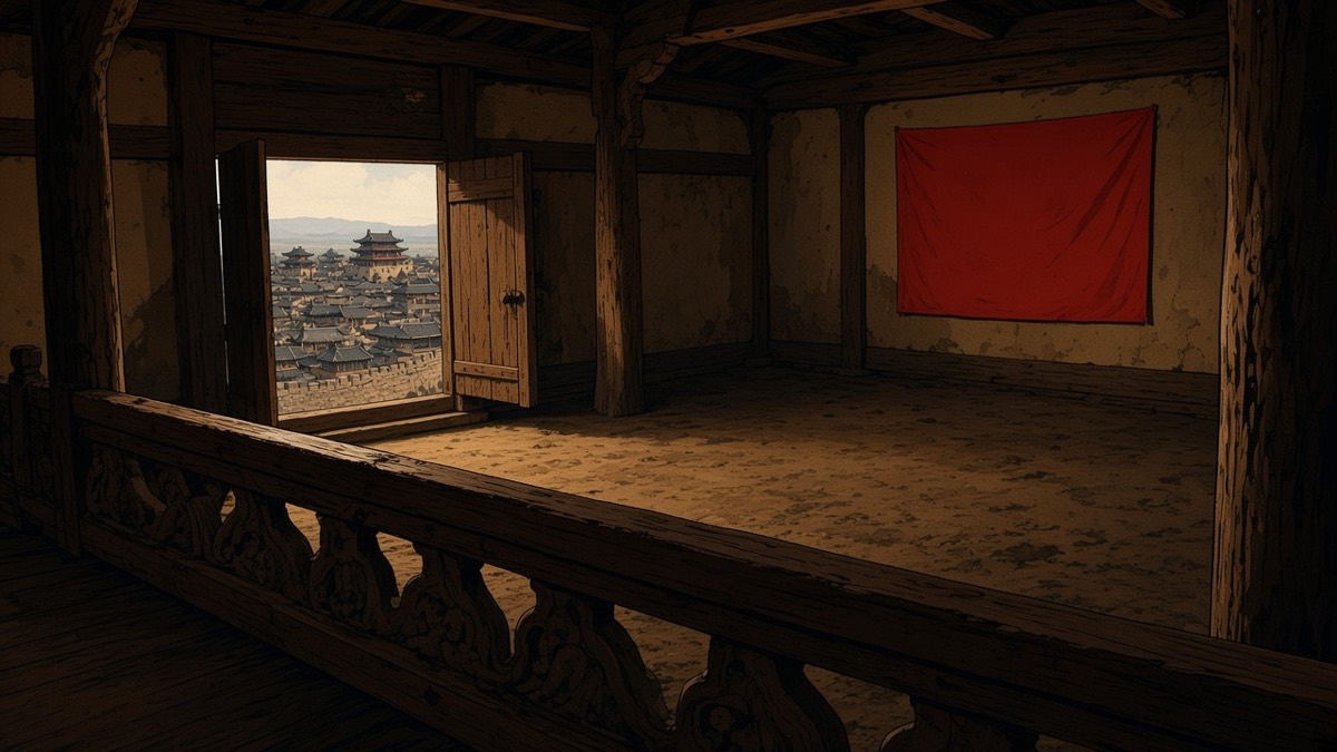 Dutch gallery in a Pyongyang capital hall; city giwa through the doors
