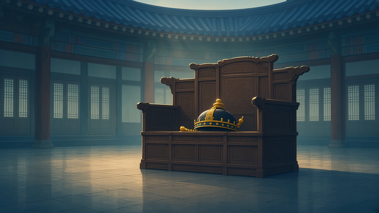 Abandoned crown on empty Sabi Palace throne - the end of Baekje