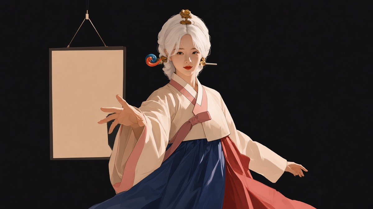 Pitch-white: Samsin laying a hand on the labouring mother — two figures only, no hall