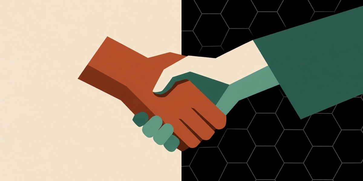 Vector: her stone-dusted hand in a poor man's hand; his face stays out of frame