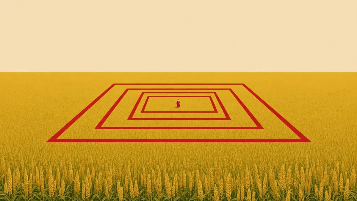 Sanggyeong as nested courtyard rectangles stamped on an empty northern field