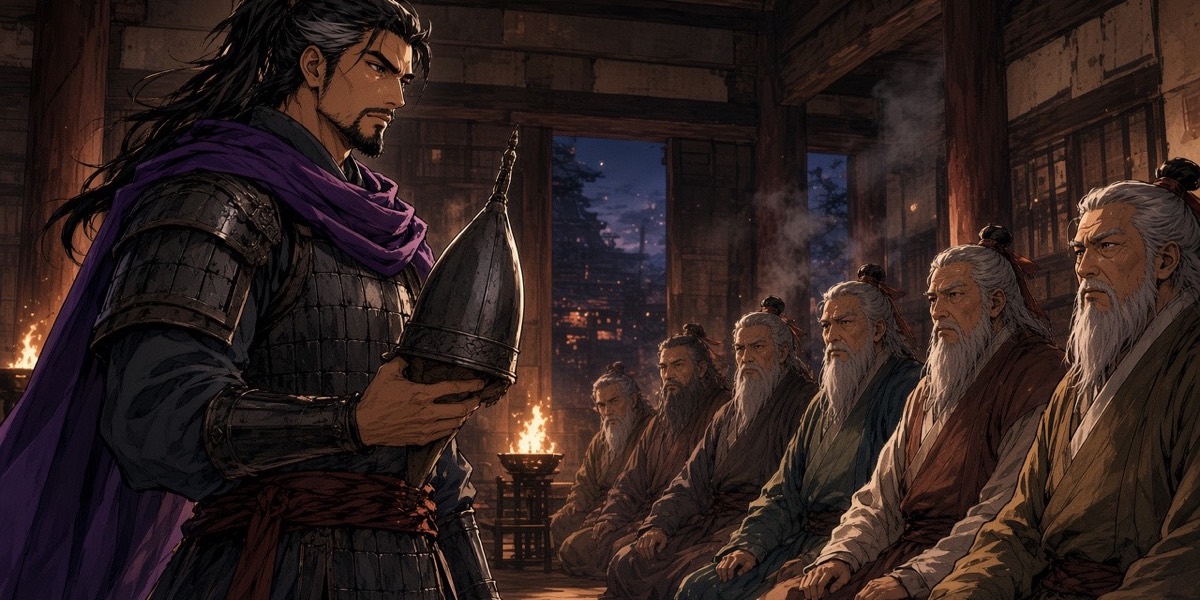 In Great Gaya's hall Muryuk, helm in hand, faces the old lords who have decided to die well.