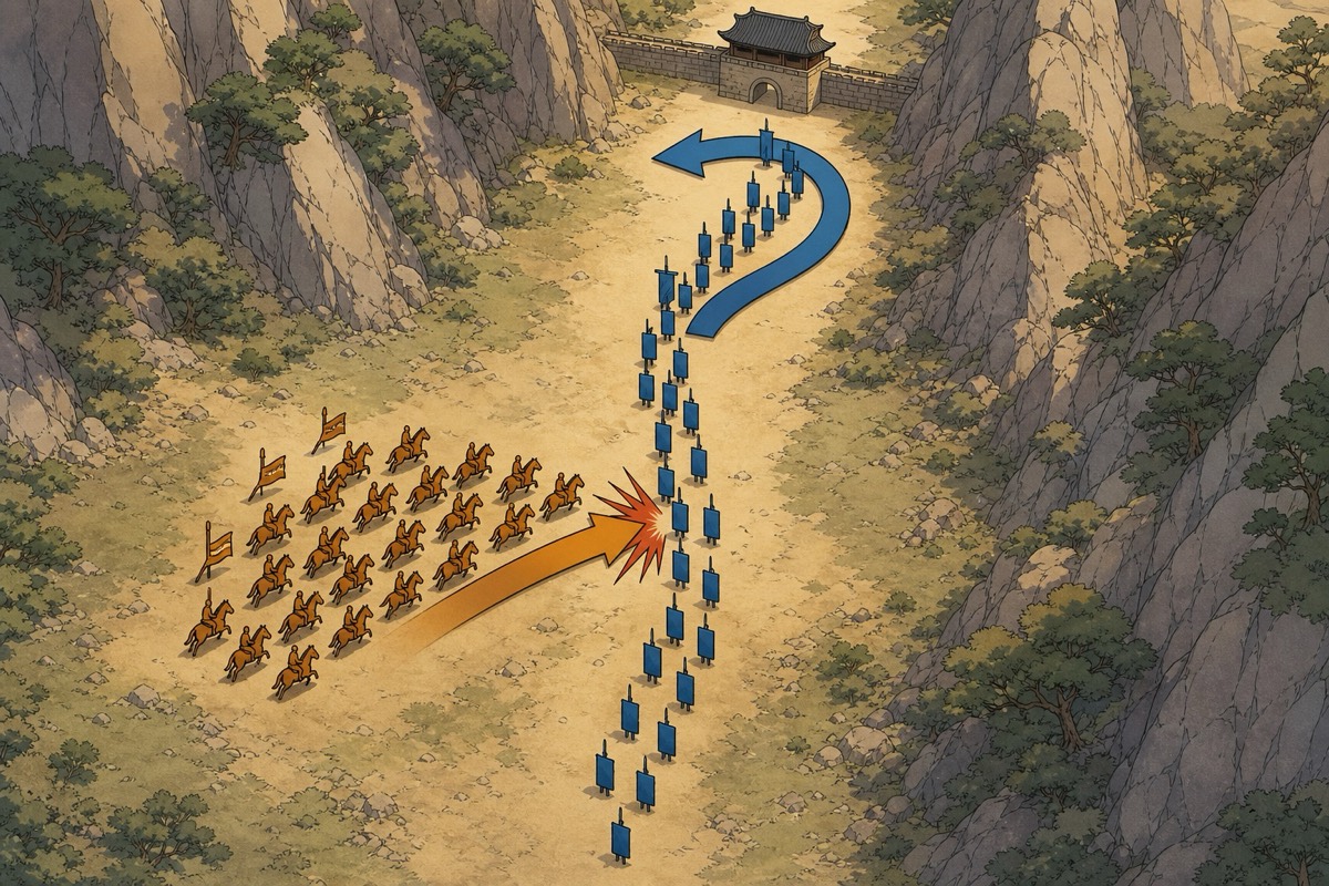 Map of the Seokmun campaign — the feigned Tang withdrawal and the turn
