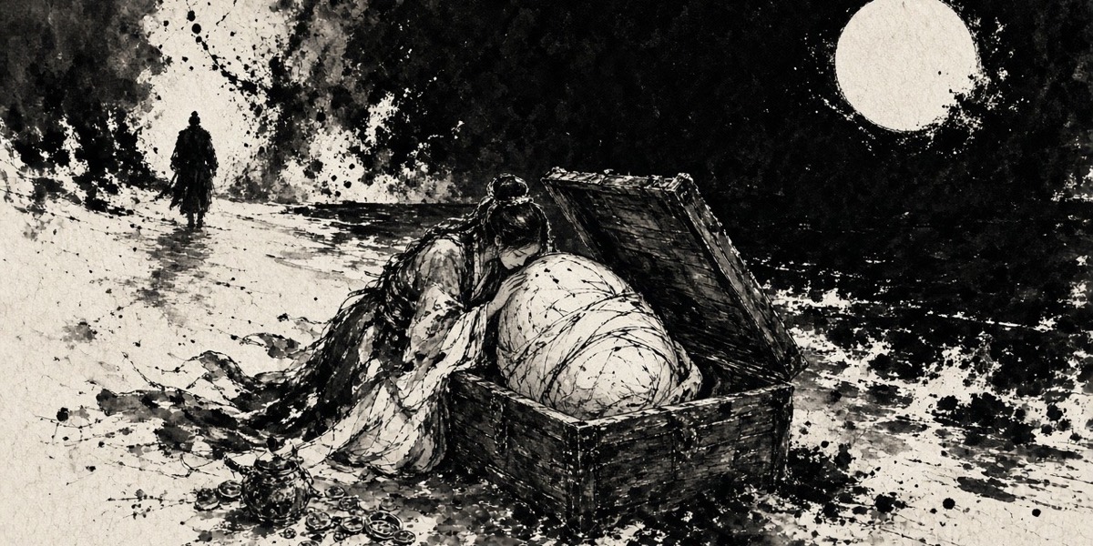 The queen of Dapana lays her egg in a chest at the night shore
