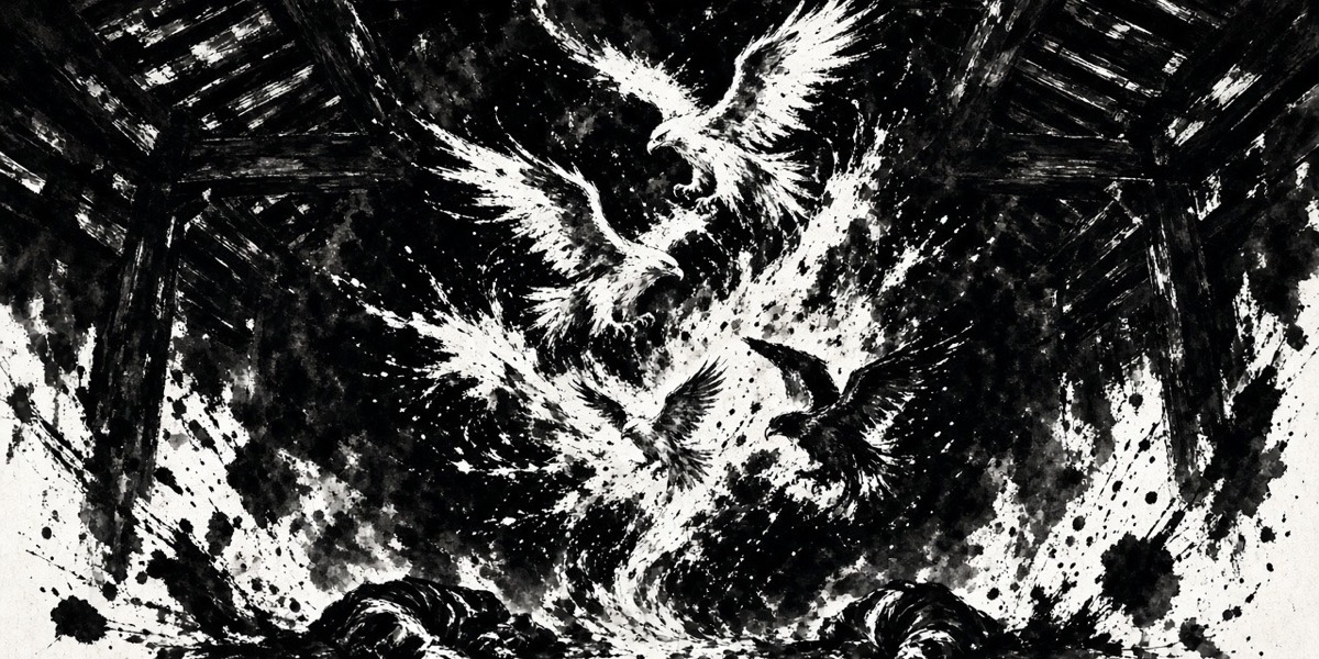Hawk and eagle, sparrow and falcon spiral under the Gaya hall roof