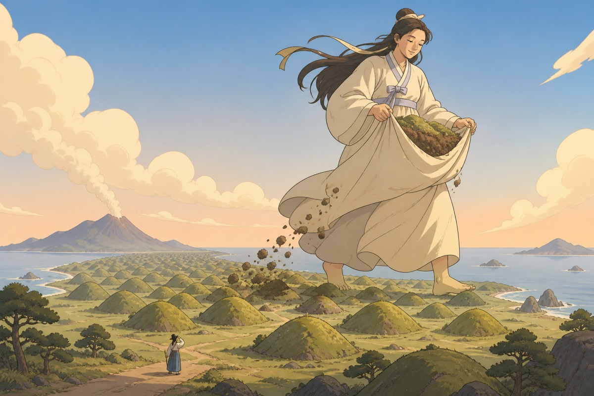 Oreum hills scattered under Halla — the holes in the Great Lady's apron