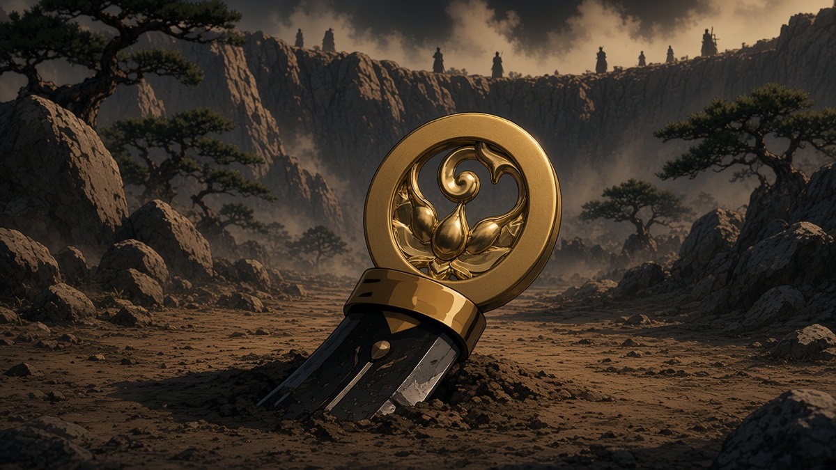 Wide Tanhyeon: the pass empty of a defense, a forgotten ring-pommel in the packed earth