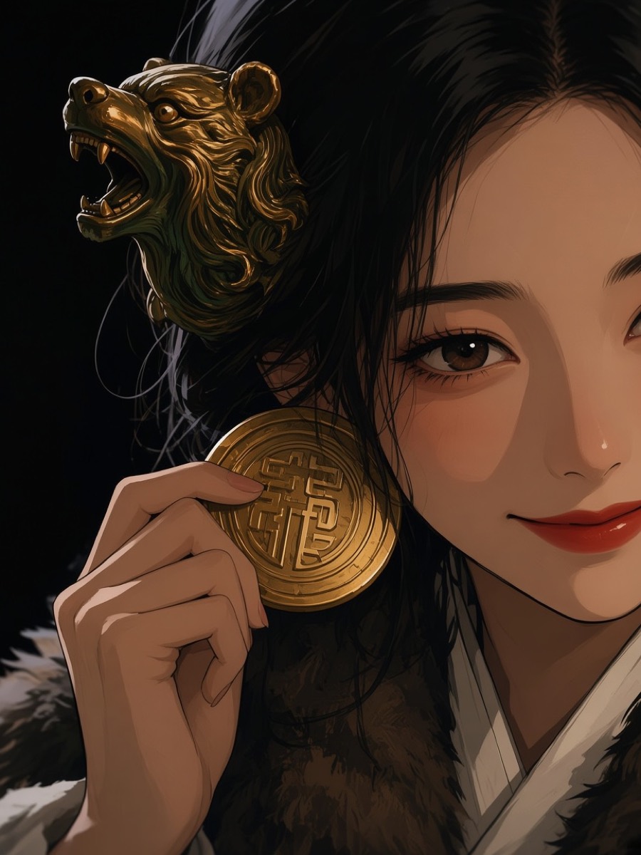 ECU: Ungnyeo smiling with the gold seal under her hair
