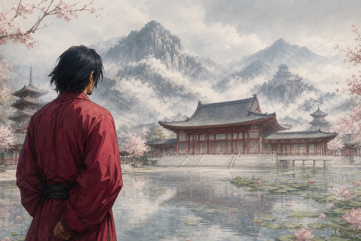 The mountains of Wa rise over the sea as Chunchu's embassy crosses east