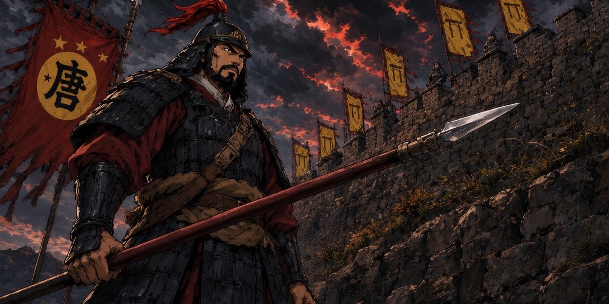 Heukchi Sangji, now with the Tang, points his spear at the low north wall of Imjon he once built