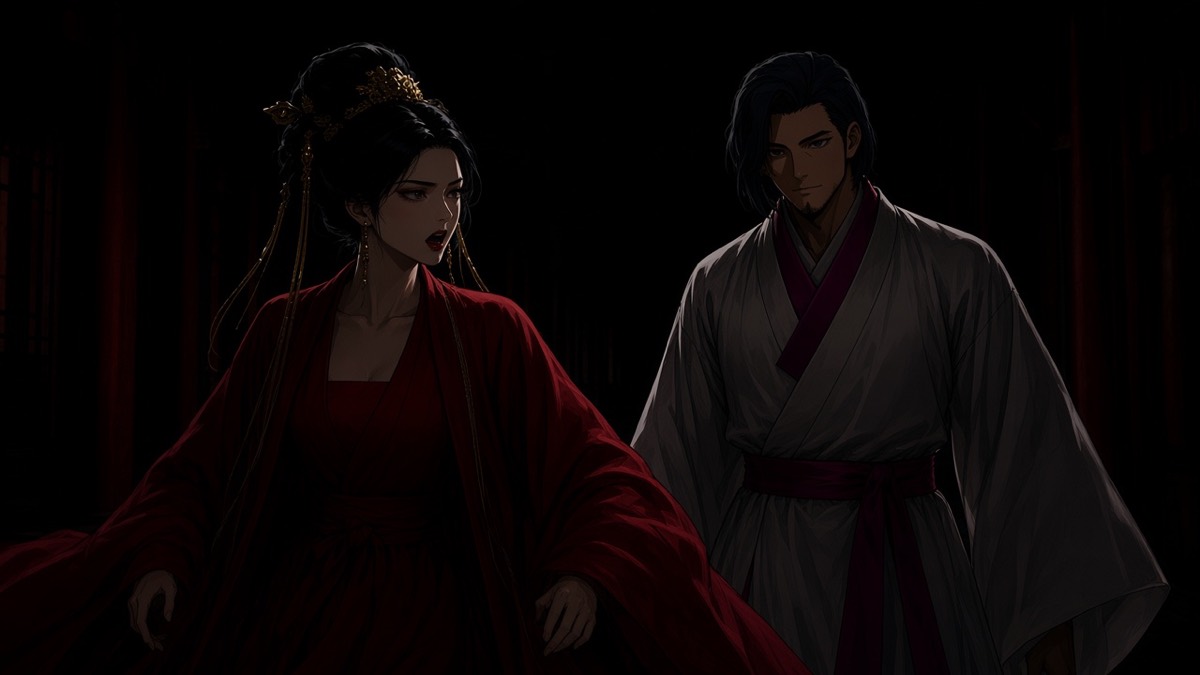 Same dark corridor: Wu speaking the message; Chunchu listening