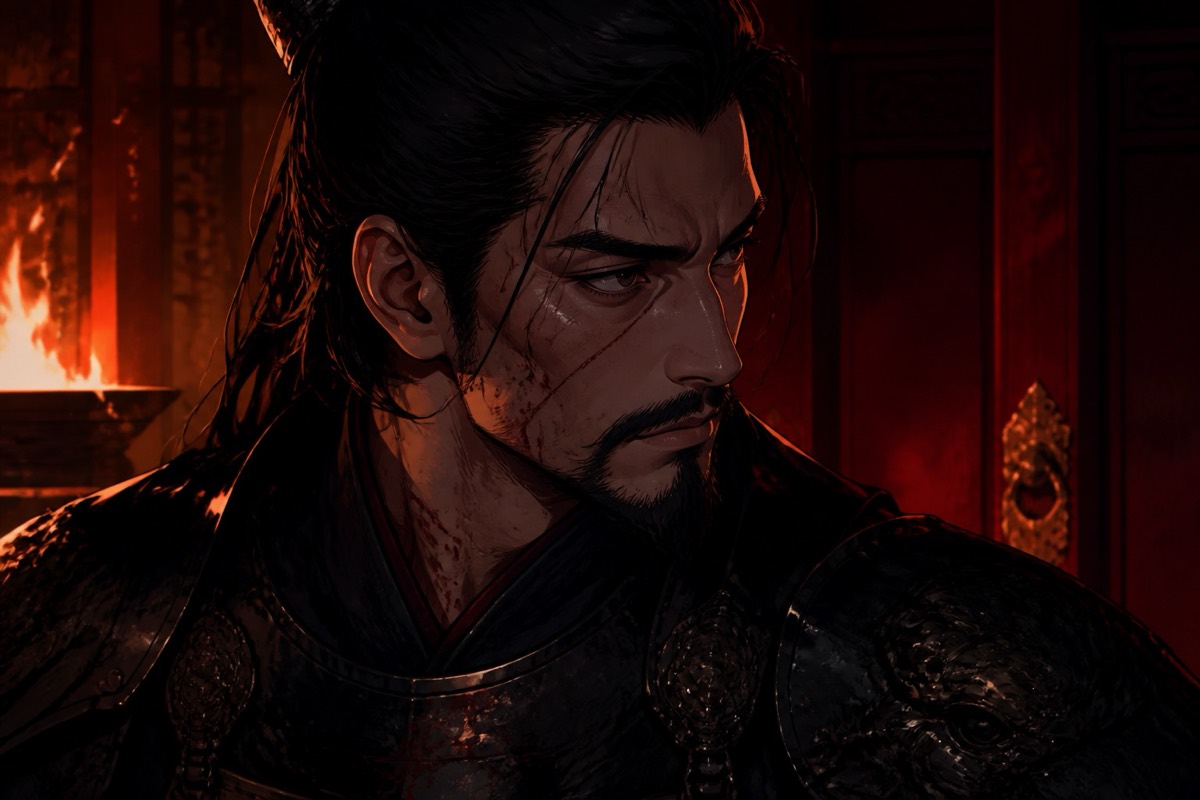 Yeon's blade laid flat on the table between the two men — not pointed at anything, just there