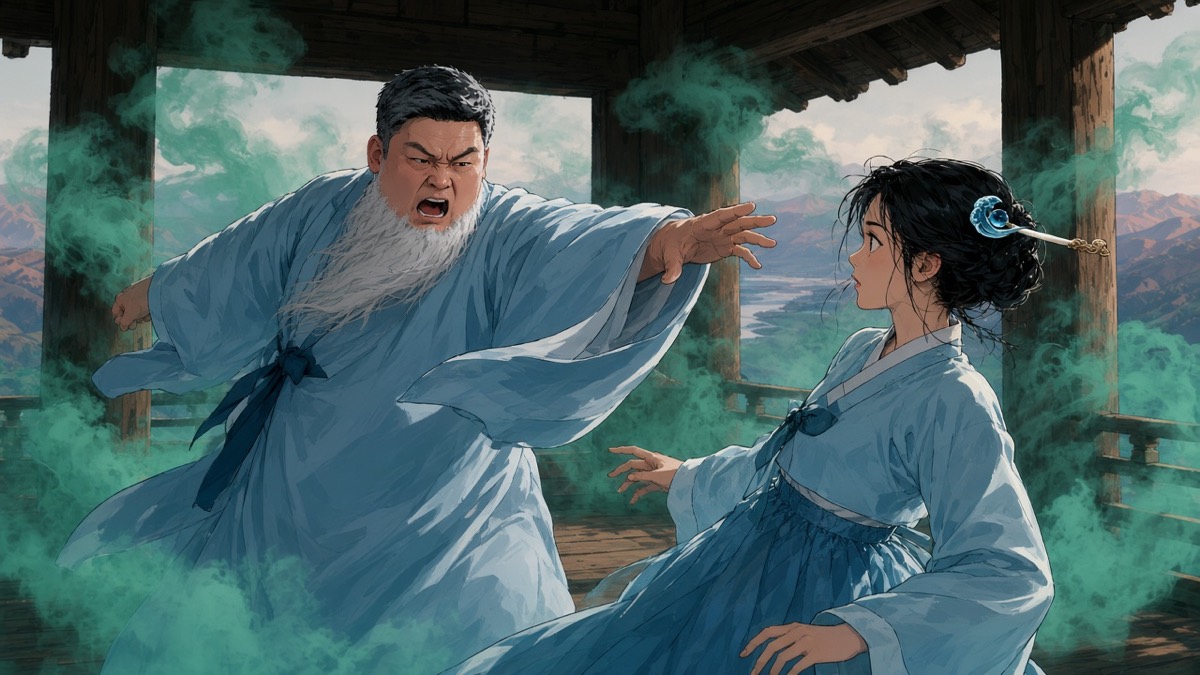 Dutch: Habek lunges from the pavilion floor, sleeve a closed door, Yuhwa driven toward the walkway
