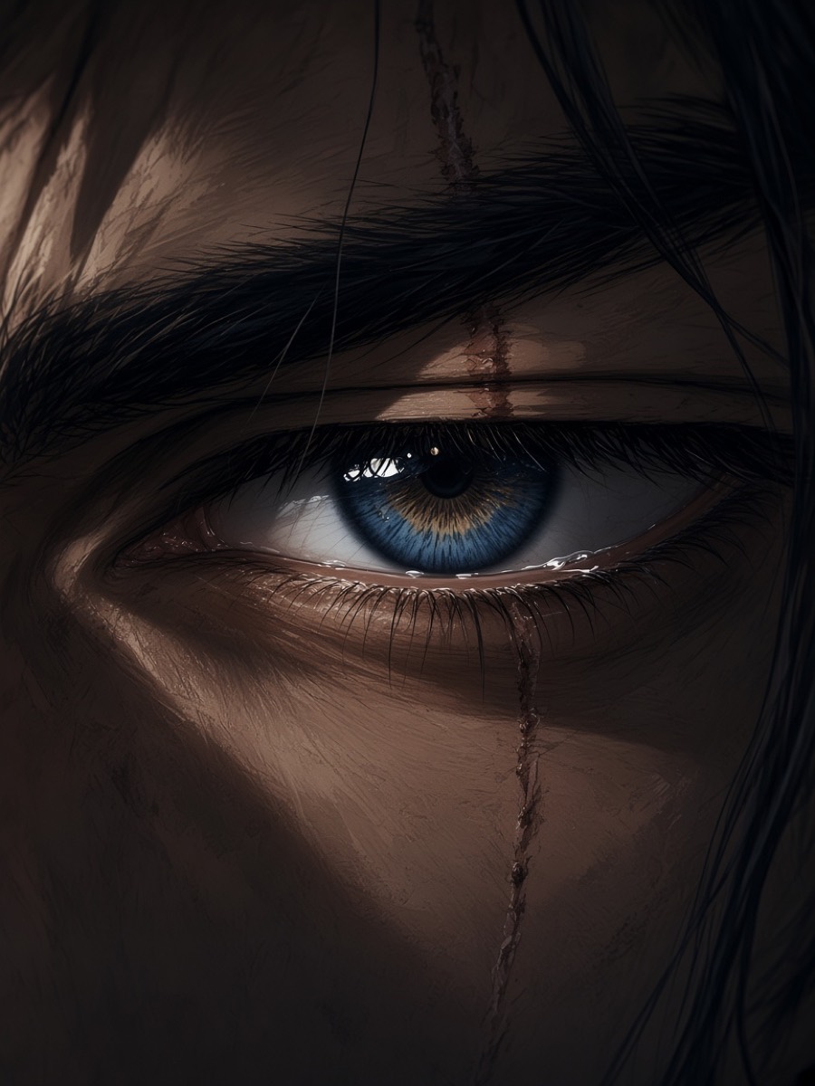 Eyes-only crop of Yushin at the moment he is told he was never of Silla — one tear not yet fallen